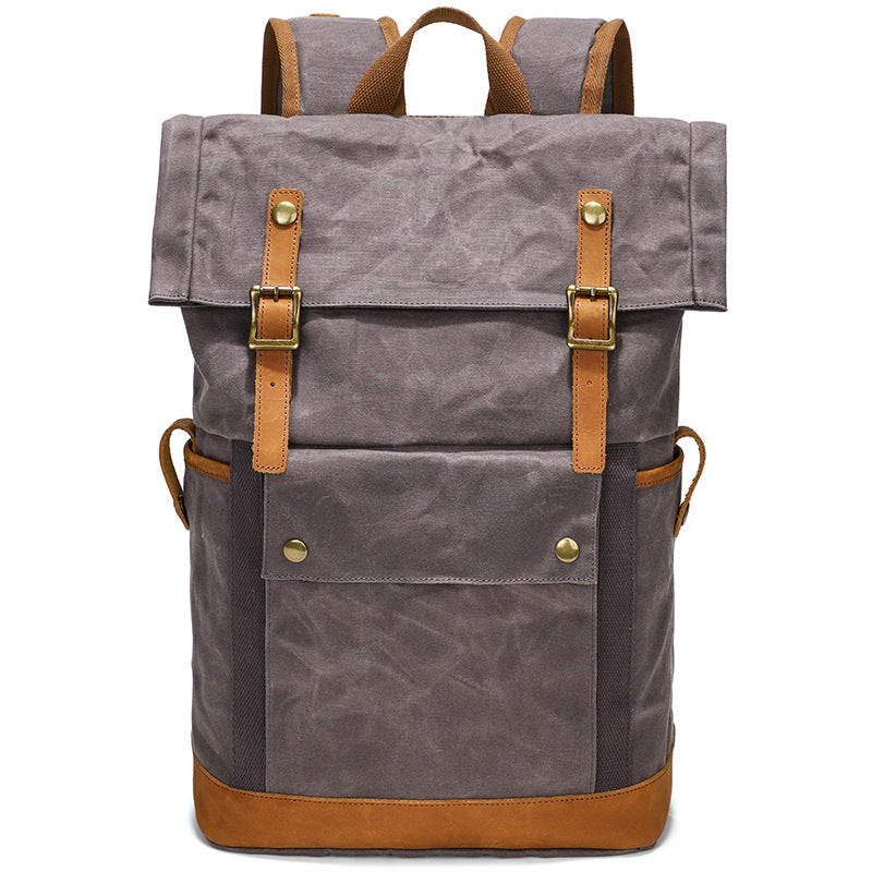 Waxed Canvas Backpack Canvas Rolltop Backpack Waterproof Canvas Laptop Backpack Large Capacity Travel Backpack RockCow Leather Studio