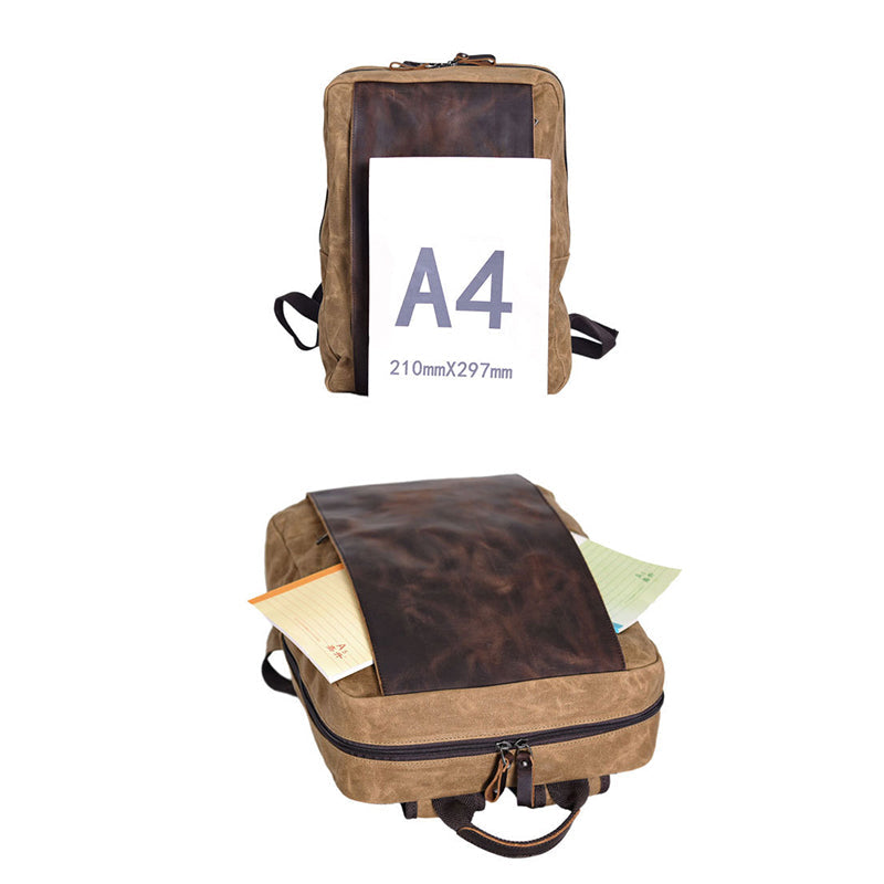 Waxed Canvas Backpack Handmade Waxed Canvas Rucksack School Backpack Mens Laptop Backpack Large Travel Backpack RockCow Leather Studio