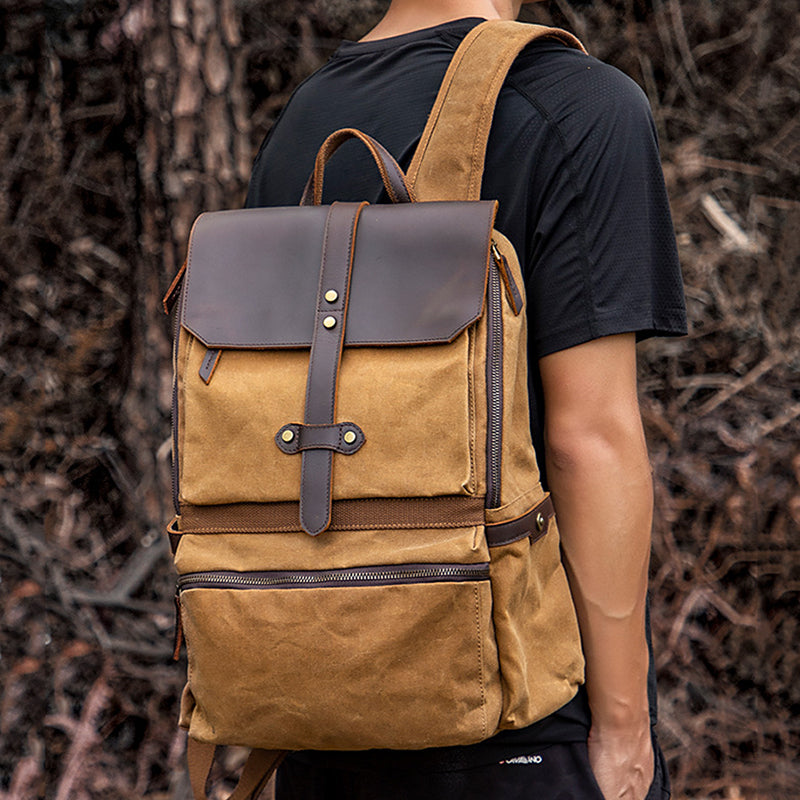 Waxed Canvas Backpack Large Travel Backpack Canvas School Rucksack Laptop Backpack Unisex Weekender Backpack RockCow Leather Studio