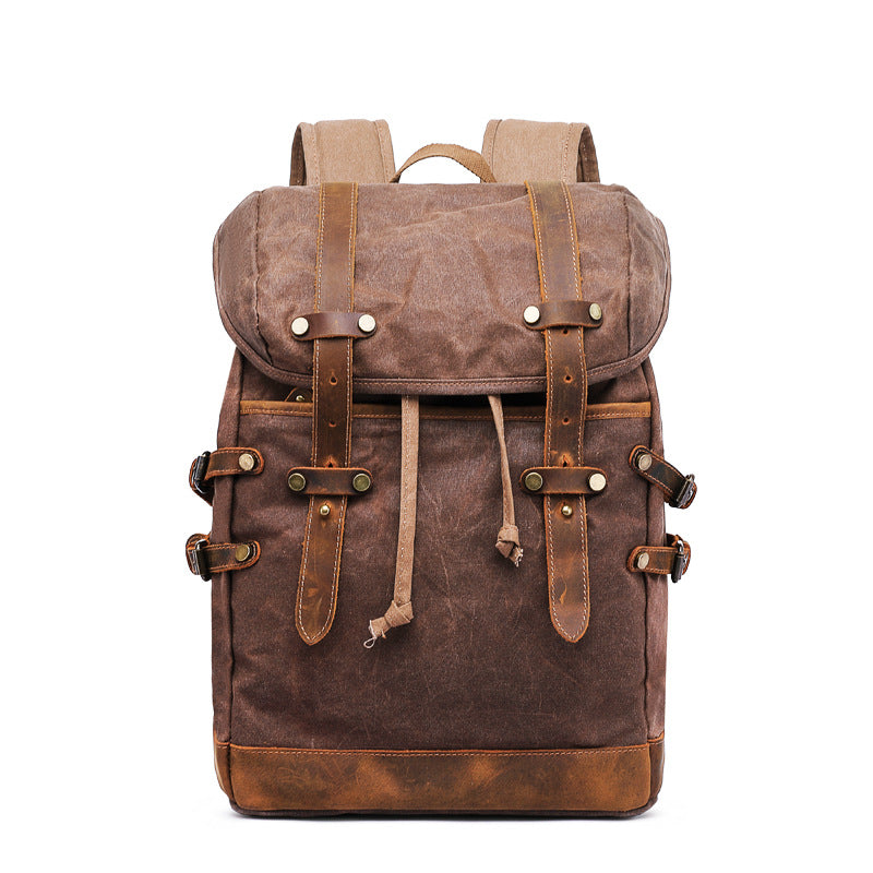 Waxed Canvas Backpack Mens Canvas With Leather Travel Backpack Retro Waterproof Canvas Laptop Backpack RockCow Leather Studio
