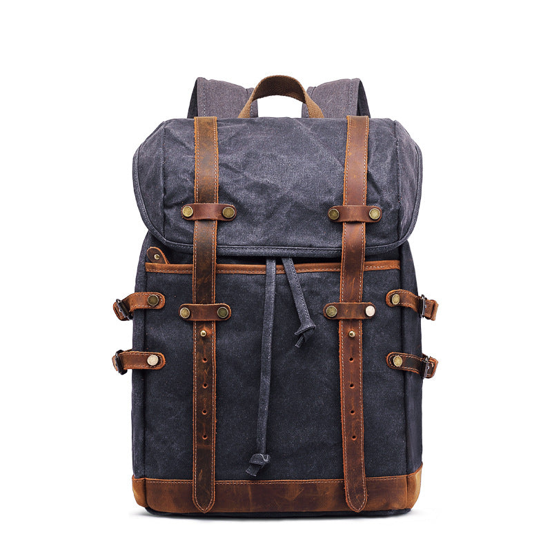 Waxed Canvas Backpack Mens Canvas With Leather Travel Backpack Retro Waterproof Canvas Laptop Backpack RockCow Leather Studio