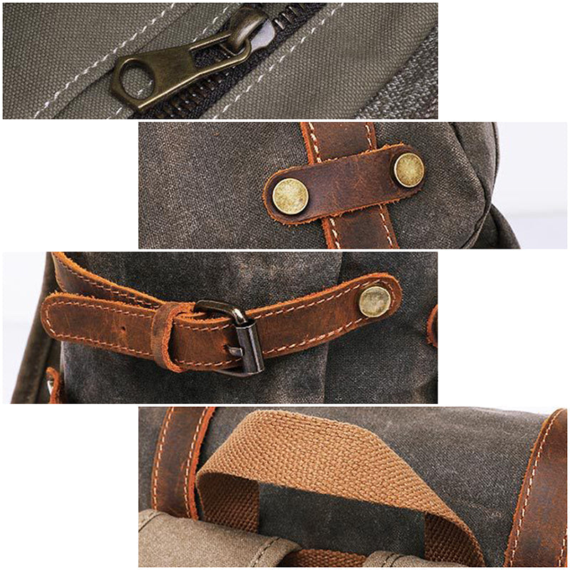 Waxed Canvas Backpack Mens Canvas With Leather Travel Backpack Retro Waterproof Canvas Laptop Backpack RockCow Leather Studio