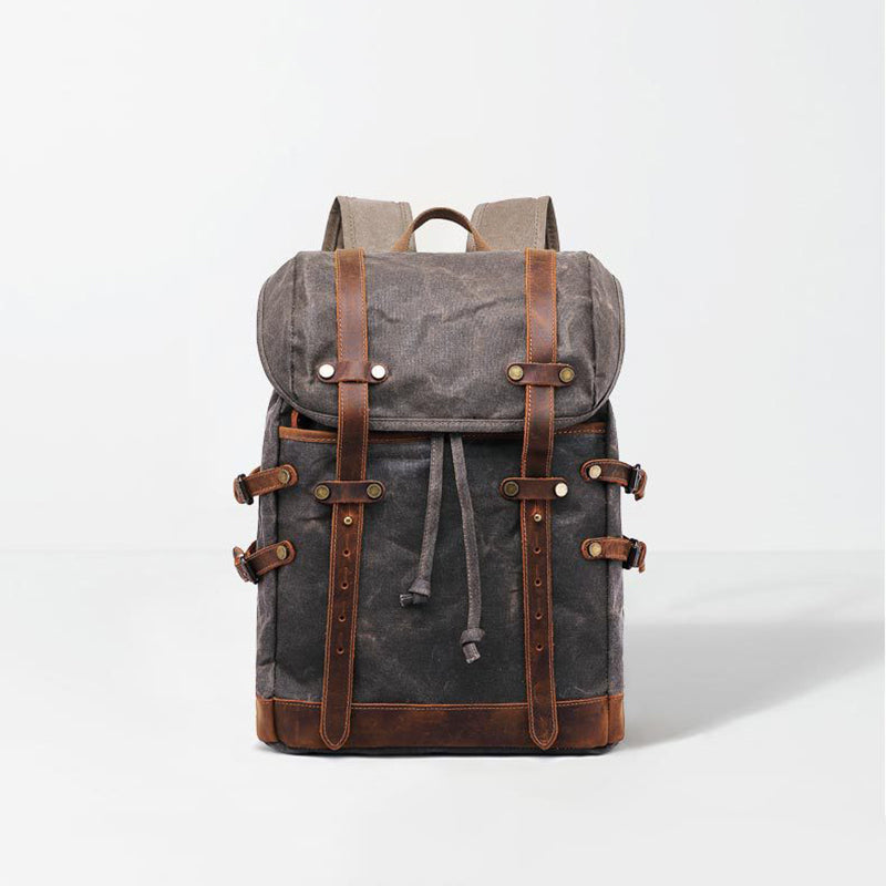 Waxed Canvas Backpack Mens Canvas With Leather Travel Backpack Retro Waterproof Canvas Laptop Backpack RockCow Leather Studio