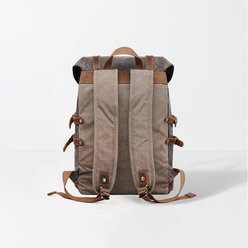 Waxed Canvas Backpack Mens Canvas With Leather Travel Backpack Retro Waterproof Canvas Laptop Backpack RockCow Leather Studio