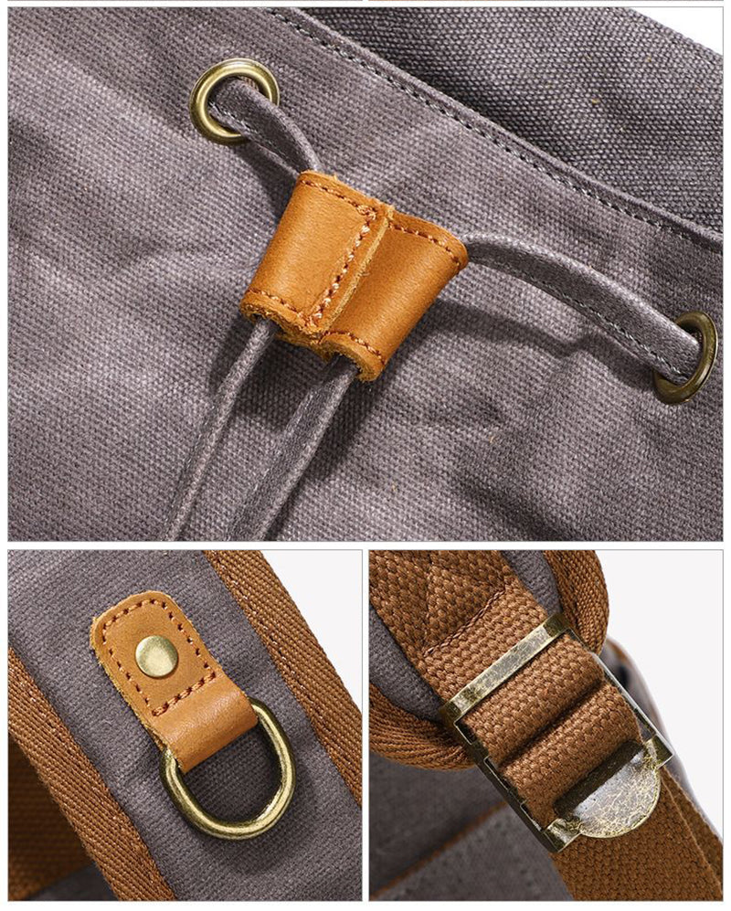 Waxed Canvas Backpack Retro Full Grain Leather And Canvas Travel Backpack Waterproof Outdoor Climbing Backpack RockCow Leather Studio