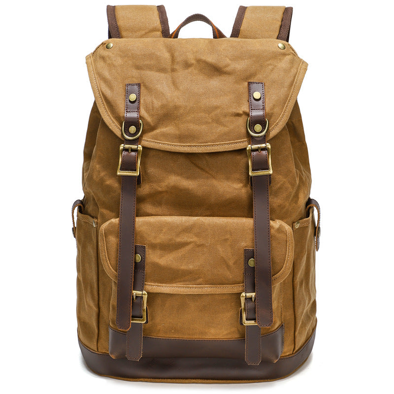 Waxed Canvas Backpack Retro Full Grain Leather And Canvas Travel Backpack Waterproof Outdoor Climbing Backpack RockCow Leather Studio