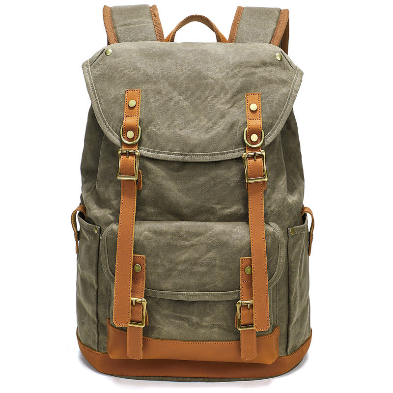 Waxed Canvas Backpack Retro Full Grain Leather And Canvas Travel Backpack Waterproof Outdoor Climbing Backpack RockCow Leather Studio