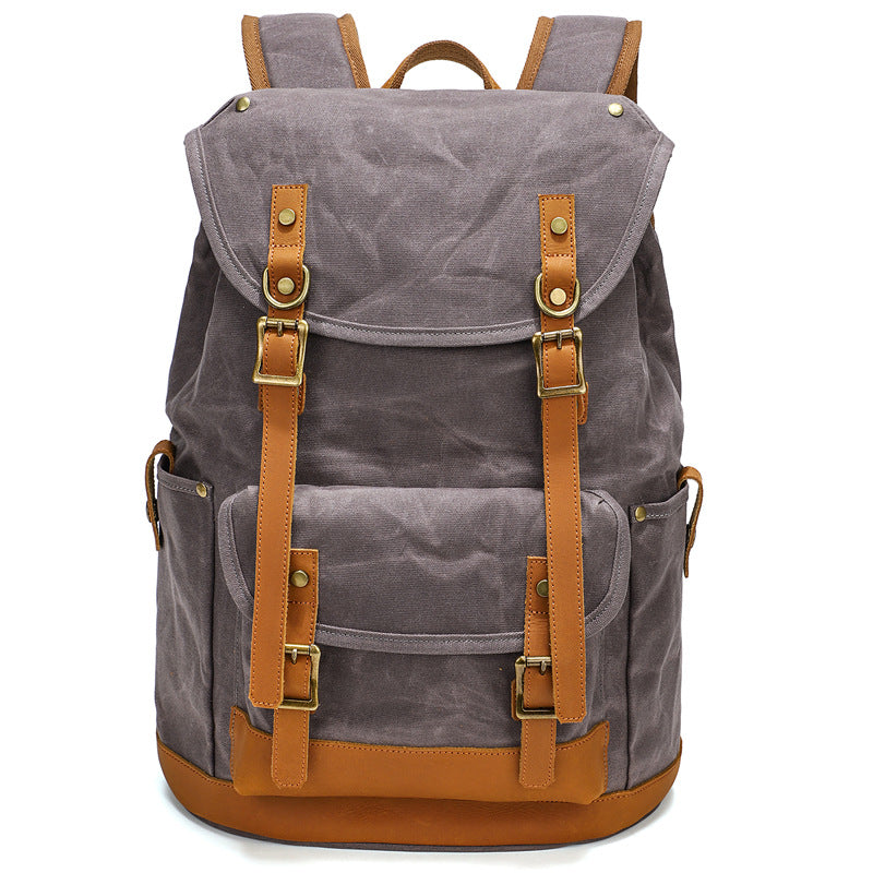 Waxed Canvas Backpack Retro Full Grain Leather And Canvas Travel Backpack Waterproof Outdoor Climbing Backpack RockCow Leather Studio