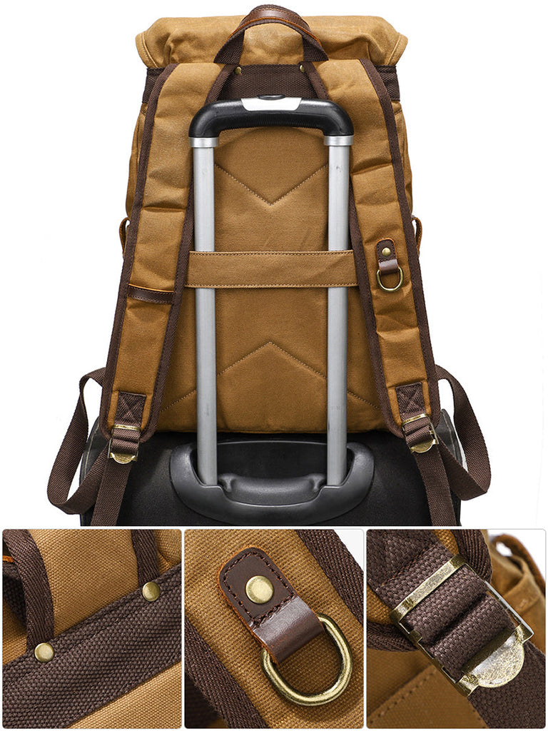 Waxed Canvas Backpack Retro Full Grain Leather And Canvas Travel Backpack Waterproof Outdoor Climbing Backpack RockCow Leather Studio