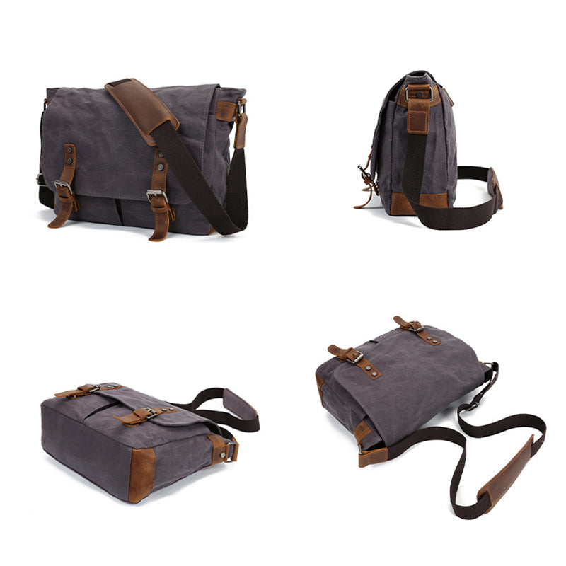 Waxed Canvas Crossbody Bag Canvas Messenger Bag Canvas Shoulder Bag Canvas Leather Satchel For Men RockCow Leather Studio