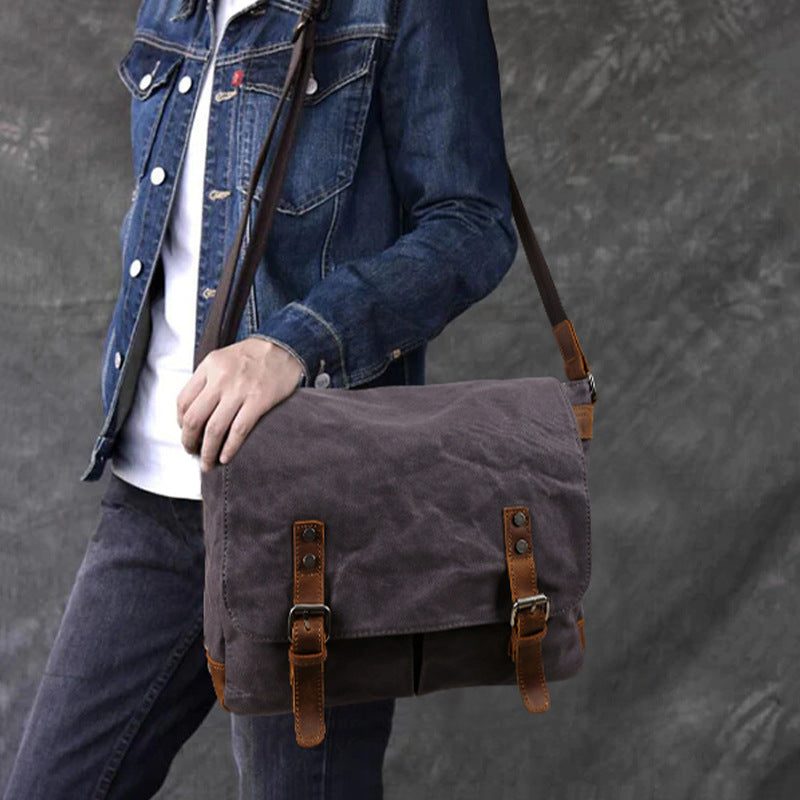Waxed Canvas Crossbody Bag Canvas Messenger Bag Canvas Shoulder Bag Canvas Leather Satchel For Men RockCow Leather Studio