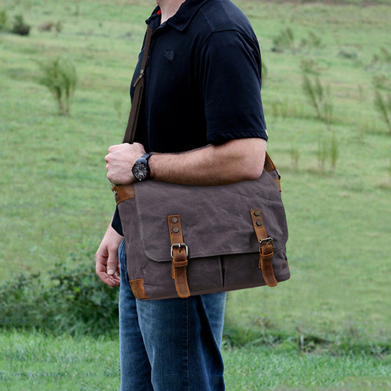Waxed Canvas Crossbody Bag Canvas Messenger Bag Canvas Shoulder Bag Canvas Leather Satchel For Men RockCow Leather Studio