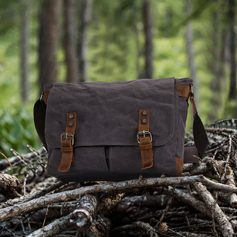 Waxed Canvas Crossbody Bag Canvas Messenger Bag Canvas Shoulder Bag Canvas Leather Satchel For Men RockCow Leather Studio
