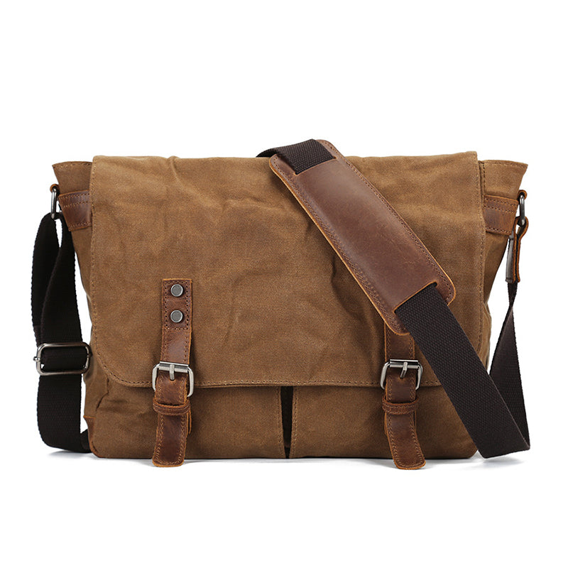 Waxed Canvas Crossbody Bag Canvas Messenger Bag Canvas Shoulder Bag Canvas Leather Satchel For Men RockCow Leather Studio