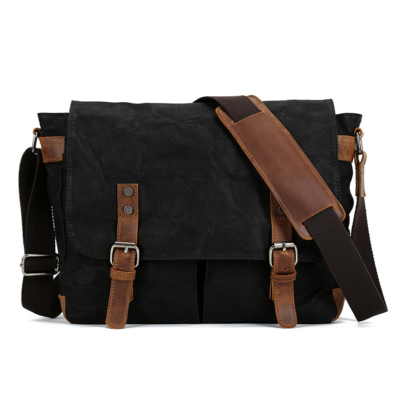 Waxed Canvas Crossbody Bag Canvas Messenger Bag Canvas Shoulder Bag Canvas Leather Satchel For Men RockCow Leather Studio