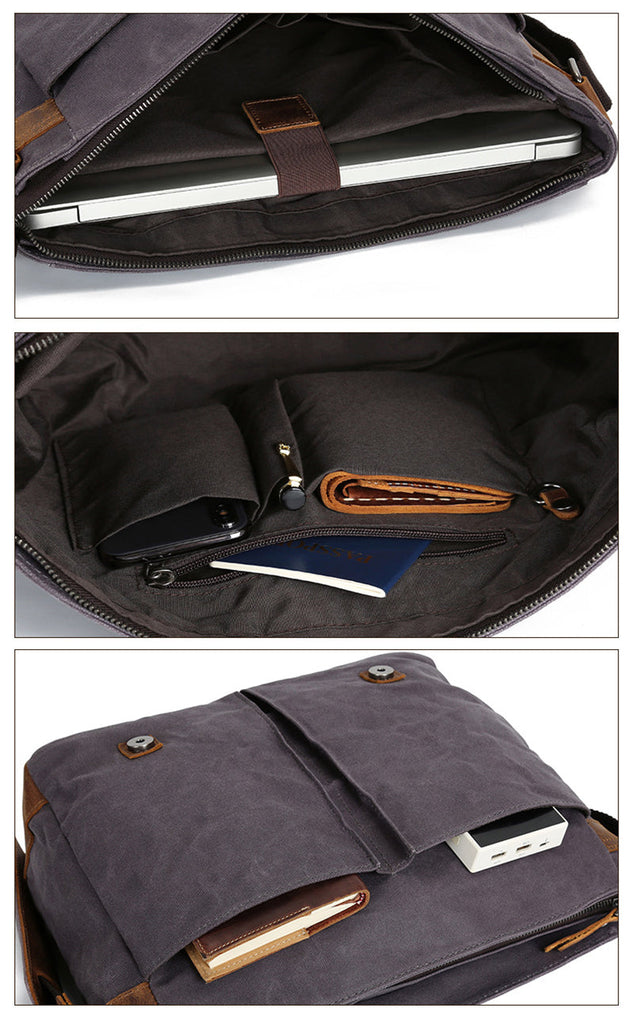 Waxed Canvas Crossbody Bag Canvas Messenger Bag Canvas Shoulder Bag Canvas Leather Satchel For Men RockCow Leather Studio