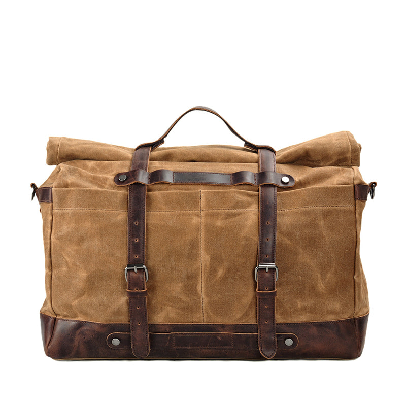 Waxed Canvas Duffel Bag Waterproof Canvas Travel Weekend Bag Carry on Weekender Overnight Bag For Mens RockCow Leather Studio