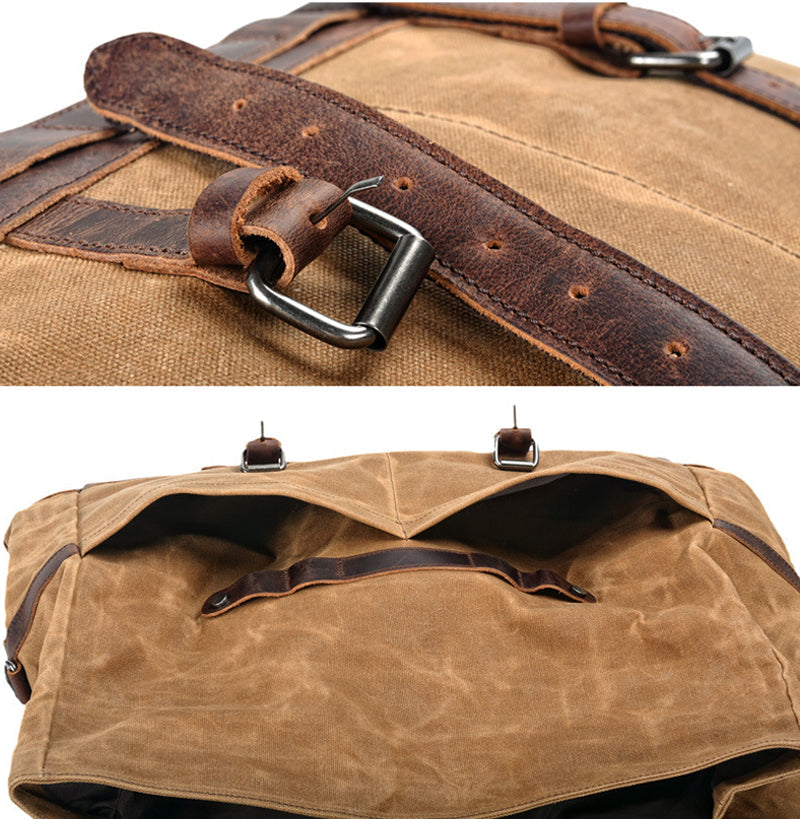 Waxed Canvas Duffel Bag Waterproof Canvas Travel Weekend Bag Carry on Weekender Overnight Bag For Mens RockCow Leather Studio
