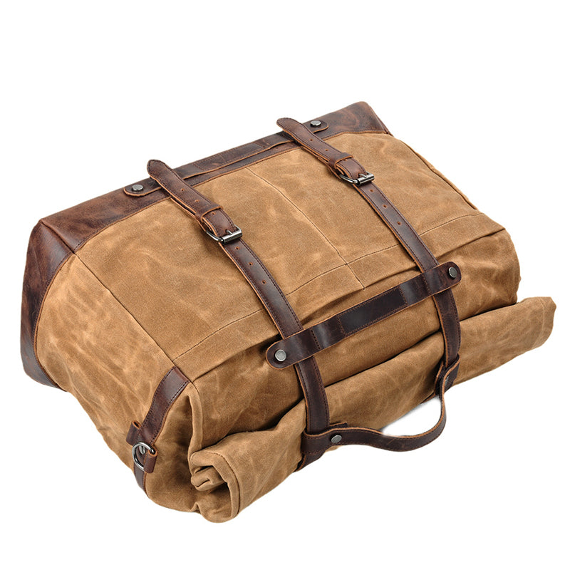 Waxed Canvas Duffel Bag Waterproof Canvas Travel Weekend Bag Carry on Weekender Overnight Bag For Mens RockCow Leather Studio