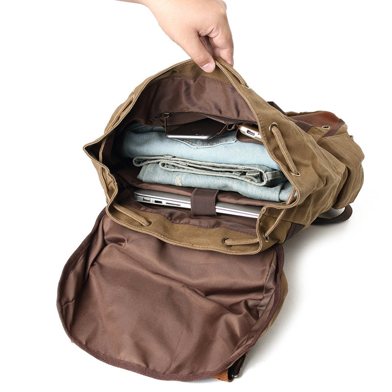 Waxed Canvas Laptop Backpack Flap Cover Canvas Travel Backpack Waterproof Canvas School Backpack Outdoor Backpack RockCow Leather Studio