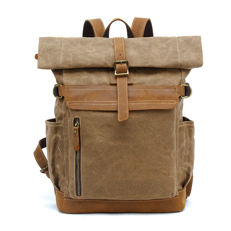 Waxed Canvas Leather Backpack Large Travel School Bag Mens Laptop Rucksack RockCow Leather Studio