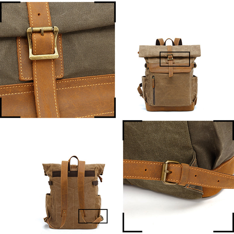 Waxed Canvas Leather Backpack Large Travel School Bag Mens Laptop Rucksack RockCow Leather Studio