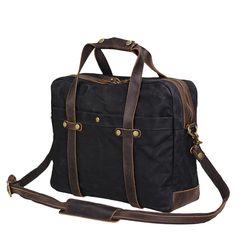Waxed Canvas Messenger Bag Canvas Briefcase Laptop Bag Leather Crossbody Bag Work briefcase Canvas Briefcase For Men RockCow Leather Studio