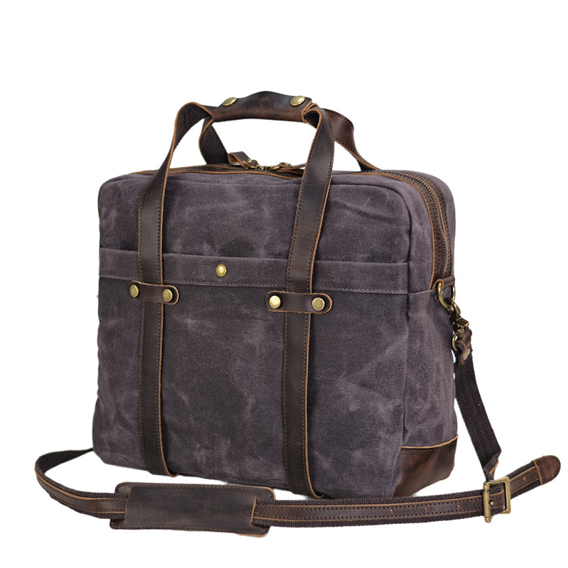 Waxed Canvas Messenger Bag Canvas Briefcase Laptop Bag Leather Crossbody Bag Work briefcase Canvas Briefcase For Men RockCow Leather Studio