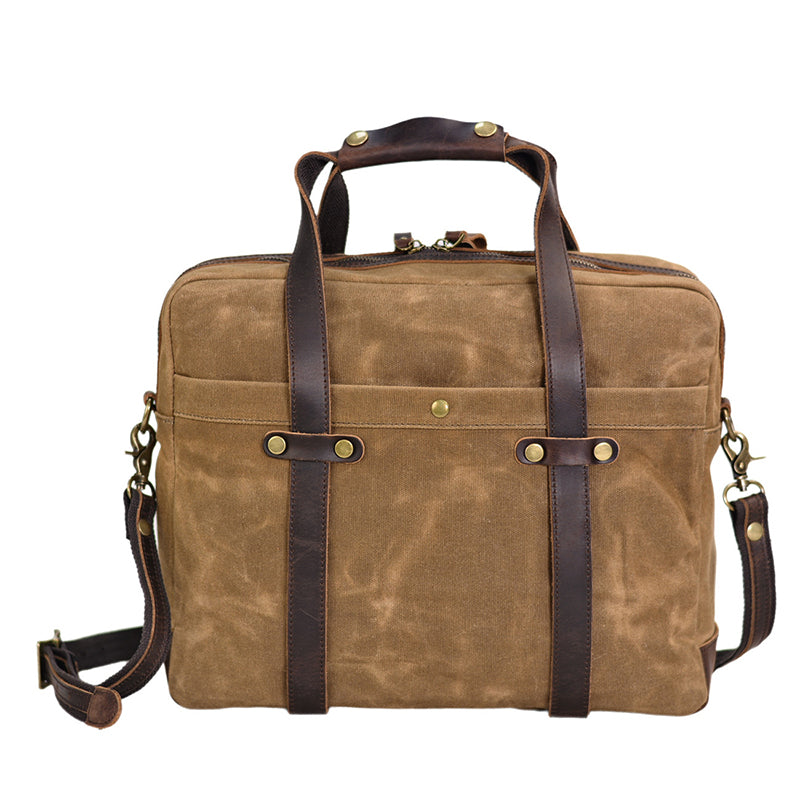 Waxed Canvas Messenger Bag Canvas Briefcase Laptop Bag Leather Crossbody Bag Work briefcase Canvas Briefcase For Men RockCow Leather Studio