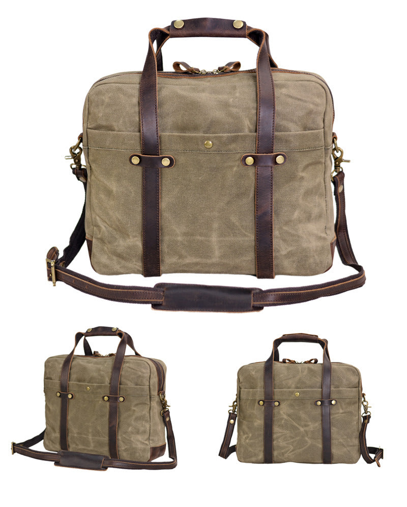 Waxed Canvas Messenger Bag Canvas Briefcase Laptop Bag Leather Crossbody Bag Work briefcase Canvas Briefcase For Men RockCow Leather Studio