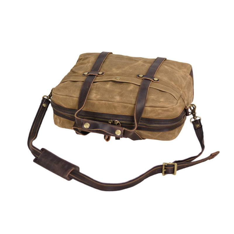 Waxed Canvas Messenger Bag Canvas Briefcase Laptop Bag Leather Crossbody Bag Work briefcase Canvas Briefcase For Men RockCow Leather Studio