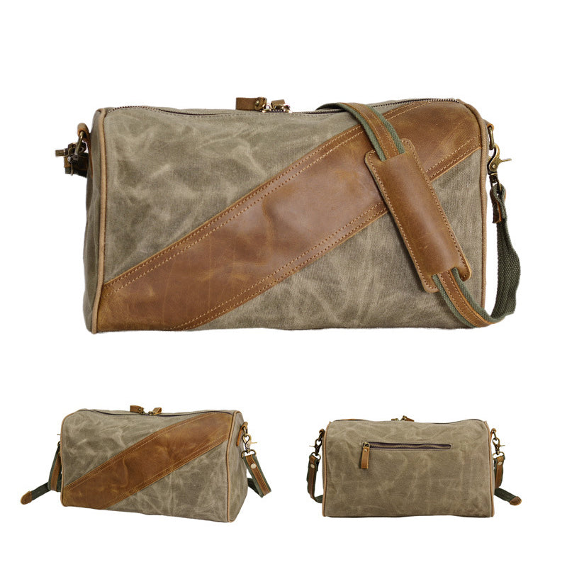 Waxed Canvas Messenger Bag Full Grain Leather And Canvas Crossbody Bag Canvas Shoulder Bag Gift for Men Him RockCow Leather Studio