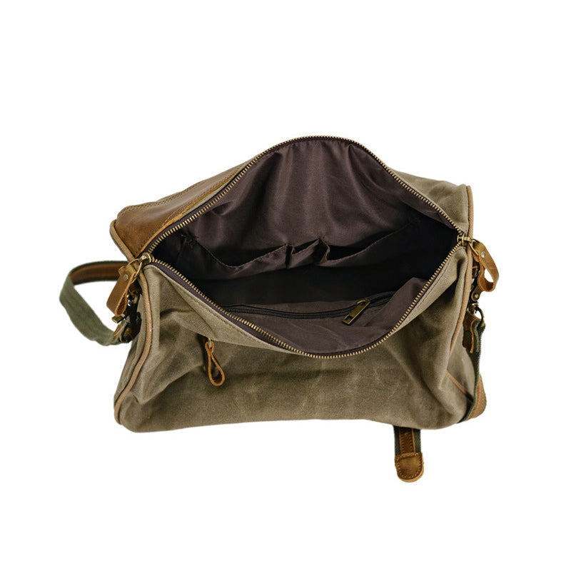 Waxed Canvas Messenger Bag Full Grain Leather And Canvas Crossbody Bag Canvas Shoulder Bag Gift for Men Him RockCow Leather Studio