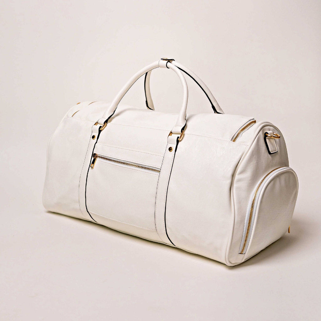 White Leather Weekender Duffle Bag Sole Premise