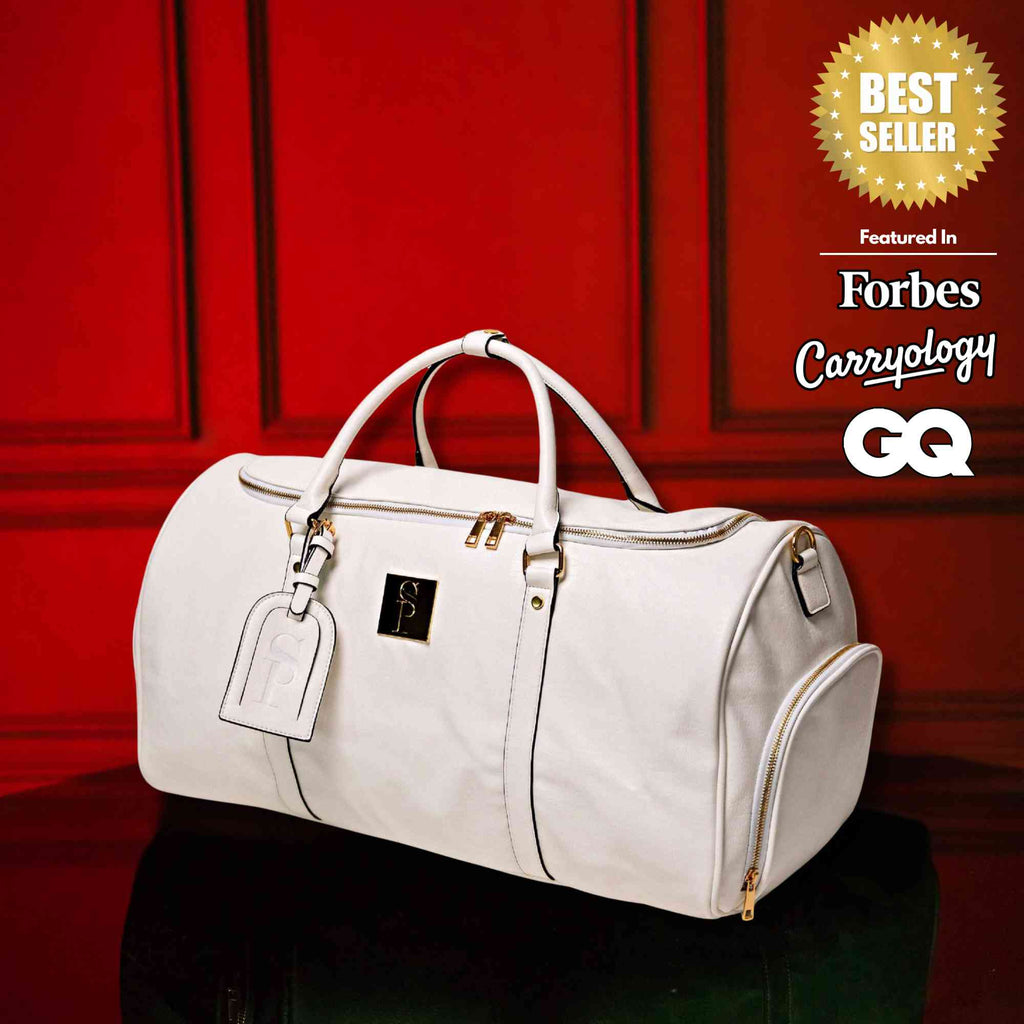 White Leather Weekender Duffle Bag Sole Premise