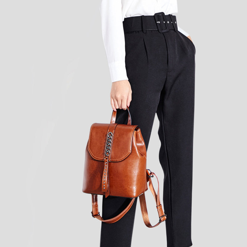 Women's Top Grain Leather Backpack, Leather Rucksack for Women, Lady Backpack Stylish Casual Backpack RockCow Leather Studio