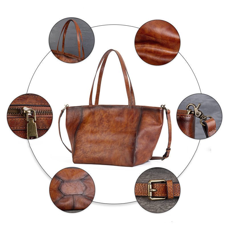 Womens Large Leather Tote Bag Retro Leather Shoulder Bag Shopping Tote Bag RockCow Leather Studio