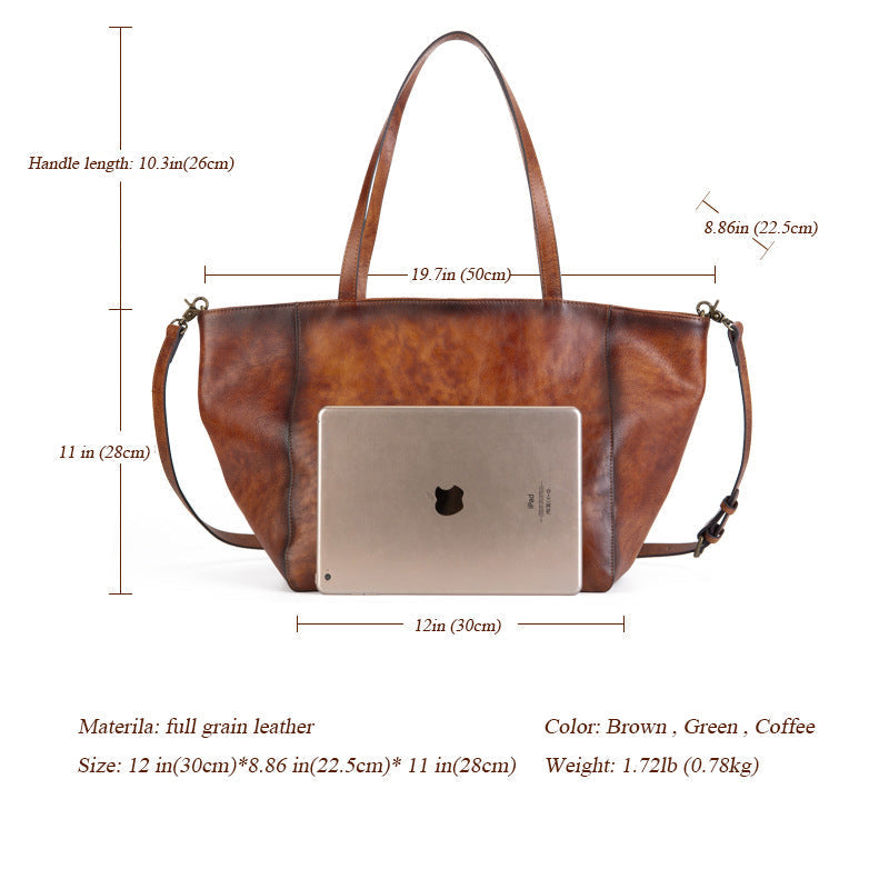 Womens Large Leather Tote Bag Retro Leather Shoulder Bag Shopping Tote Bag RockCow Leather Studio