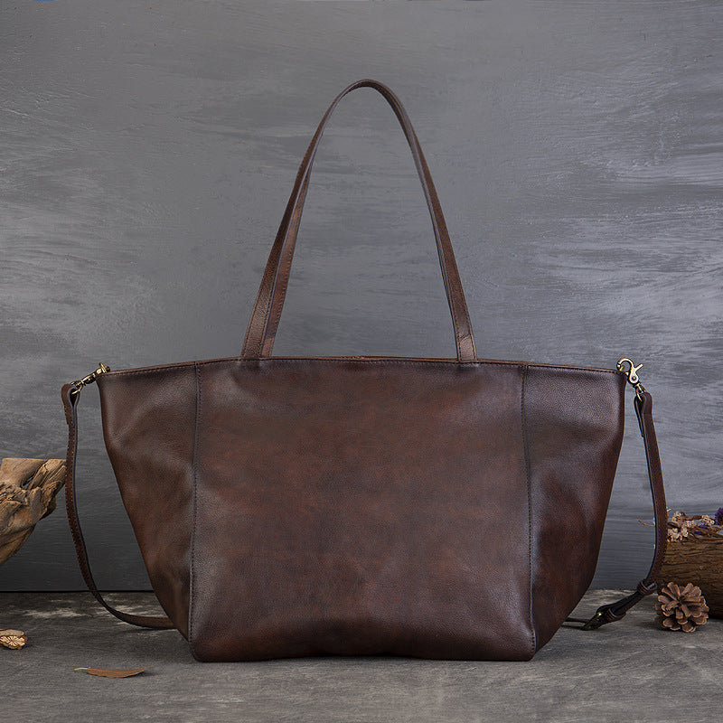 Womens Large Leather Tote Bag Retro Leather Shoulder Bag Shopping Tote Bag RockCow Leather Studio