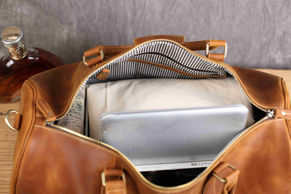 Vintage Crazy Horse Leather Duffle, Weekender with Shoe Compartment RockCow Leather Studio