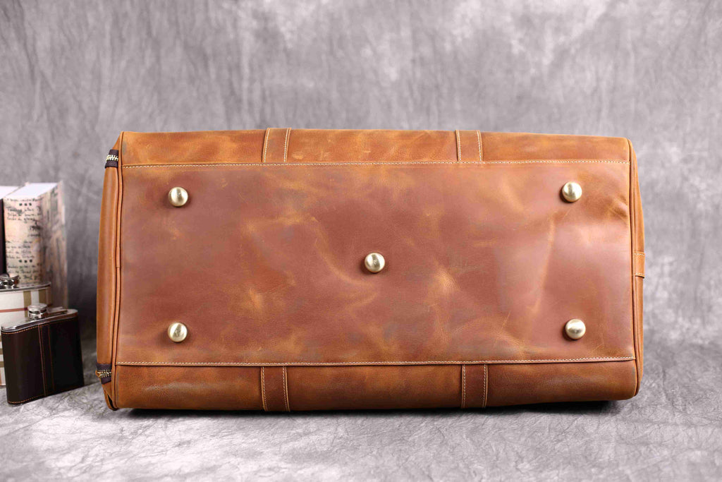 Vintage Crazy Horse Leather Duffle, Weekender with Shoe Compartment RockCow Leather Studio