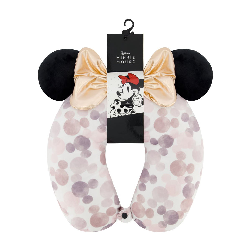 Disney Minnie Mouse Water Print 3D Ears & Bow Travel Pillow Ful Luggage