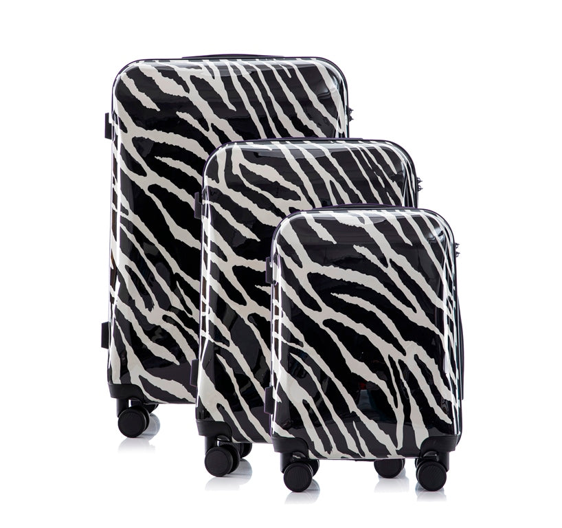 Multi-color Design ABS Hard Shell Lightweight with 360° Dual Spinning Wheels & Combo Lock – Includes 28", 24", 20" 3-Piece Luggage Set - Zebra Mirage Luggage