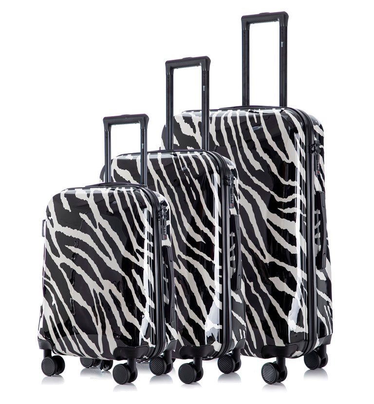 Multi-color Design ABS Hard Shell Lightweight with 360° Dual Spinning Wheels & Combo Lock – Includes 28", 24", 20" 3-Piece Luggage Set - Zebra Mirage Luggage