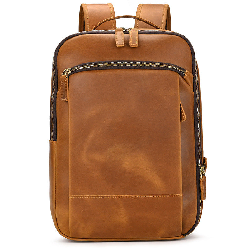 Double Zipper Main Bag Genuine Leather Large Capacity Crazy Horse Leather Outdoor Travel Leisure Backpack Social Buzz eSIMs