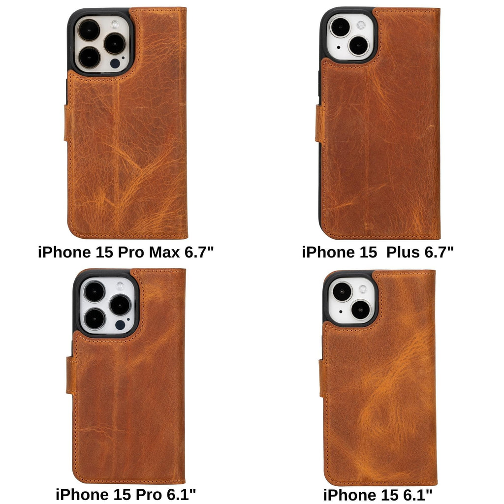 Magic iPhone 15 Plus Detachable Leather Wallet Case - LuggageDesigners