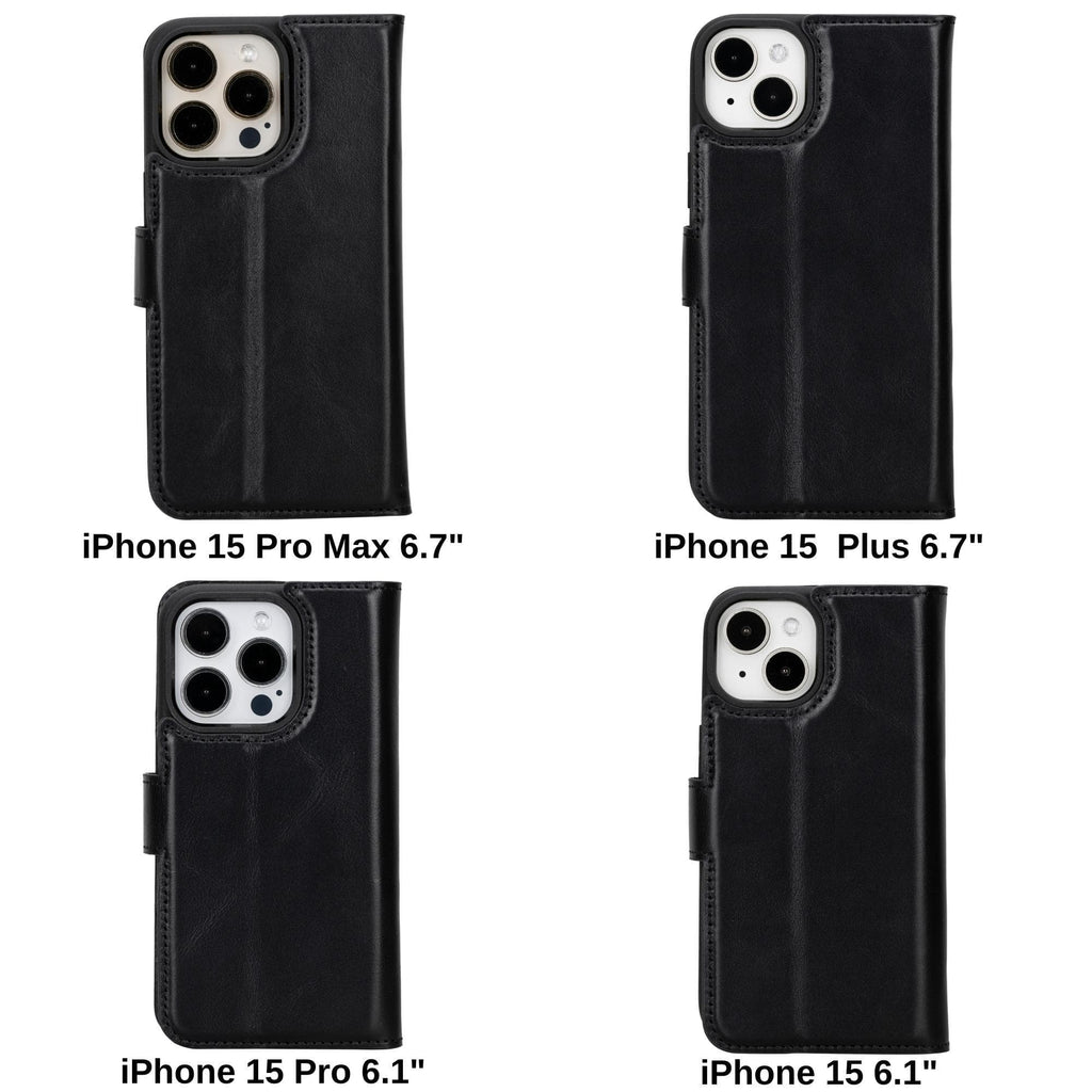 Magic iPhone 15 Pro Detachable Leather Wallet Case - LuggageDesigners