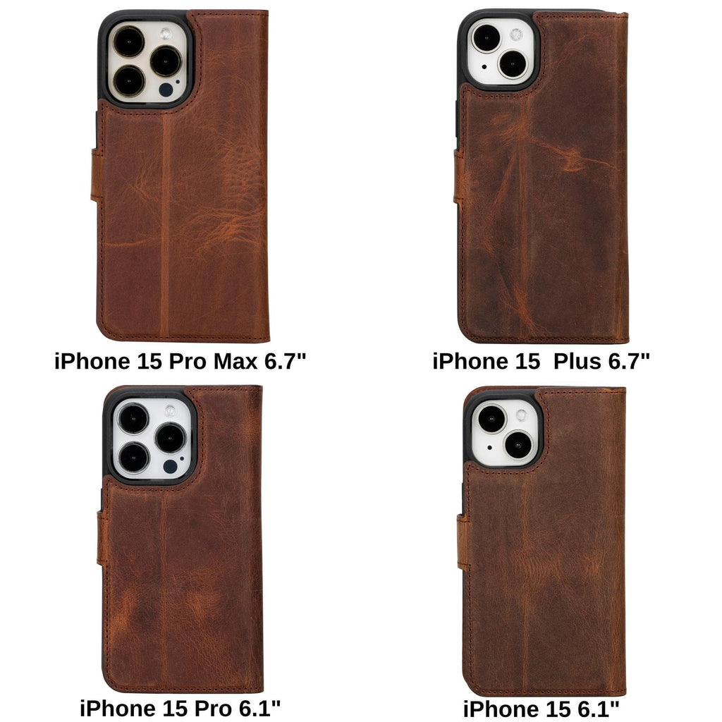 Magic iPhone 15 Plus Detachable Leather Wallet Case - LuggageDesigners