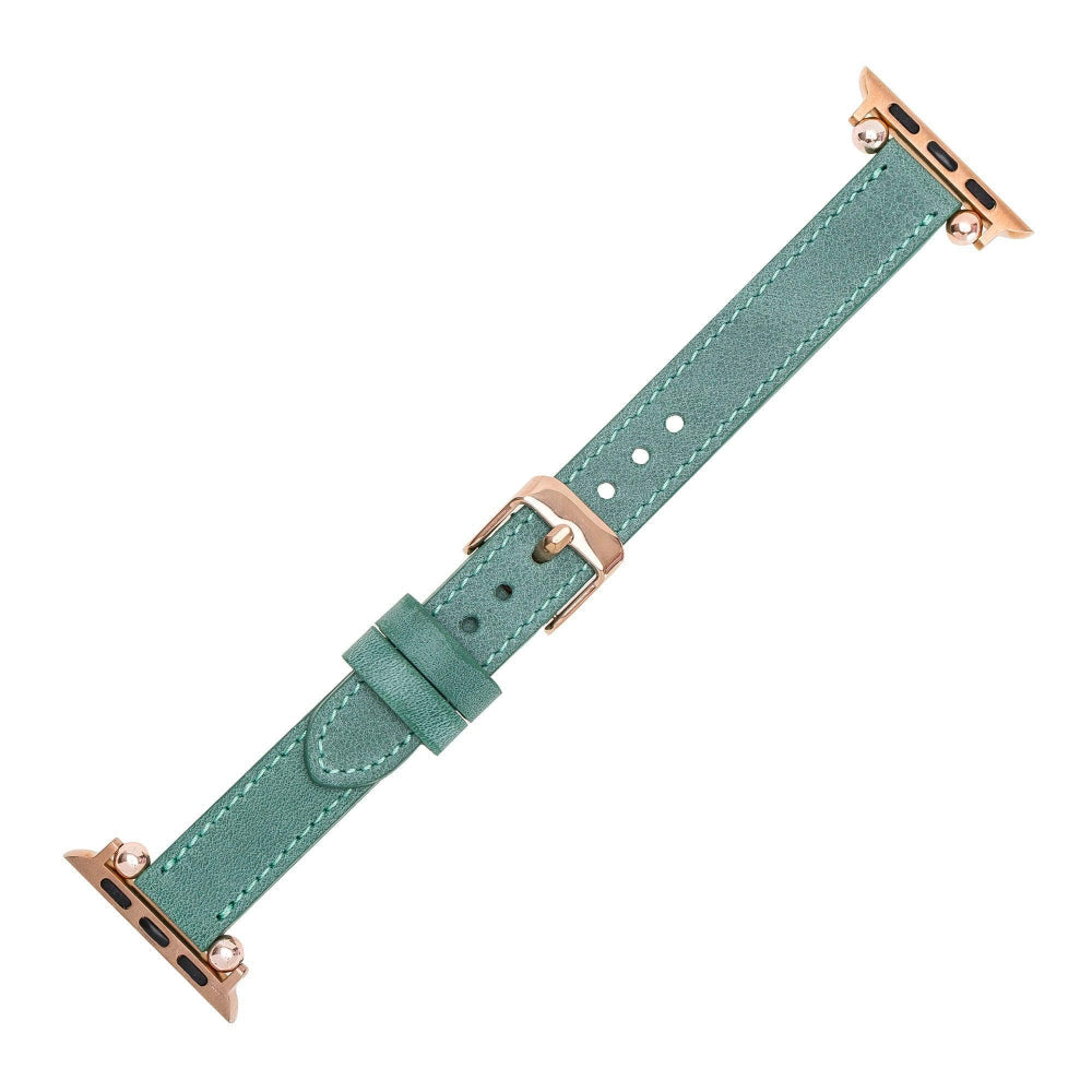 Ferro Leather Fitbit Watch Band with Rose Gold Trok Mizuri Leather