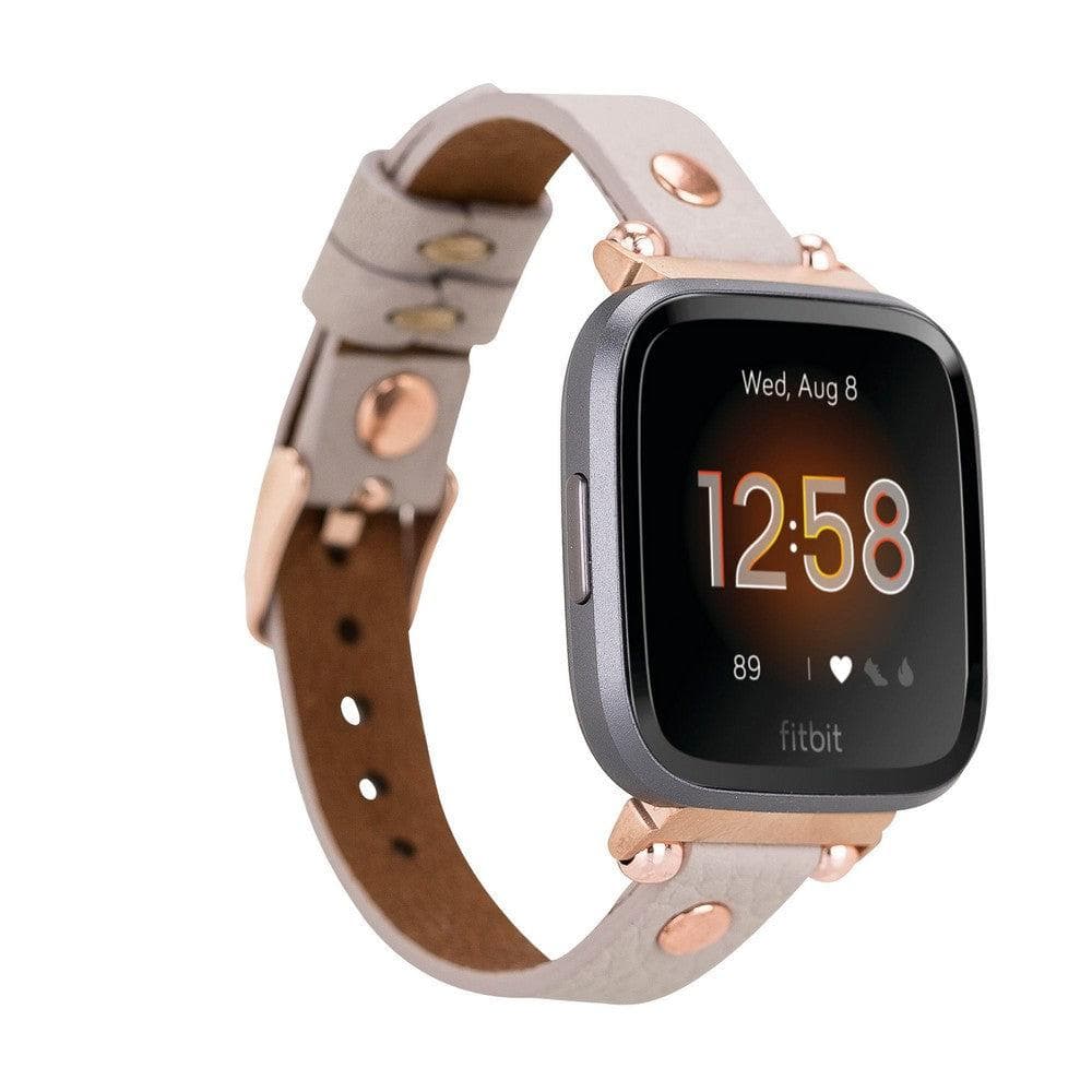 Ferro Leather Fitbit Watch Band with Rose Gold Trok Mizuri Leather